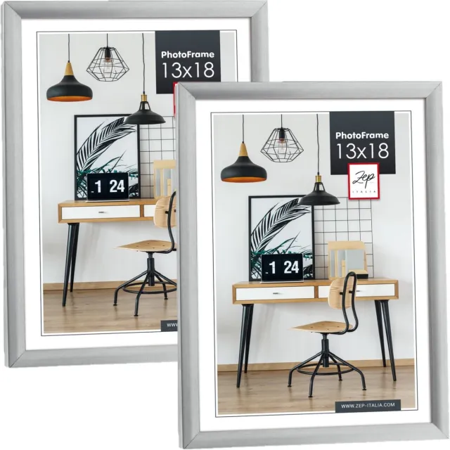 Zep Fotolijst - 2x stuks - zilver - kunststof - voor foto van 13 x 18 cm - staand / hangend