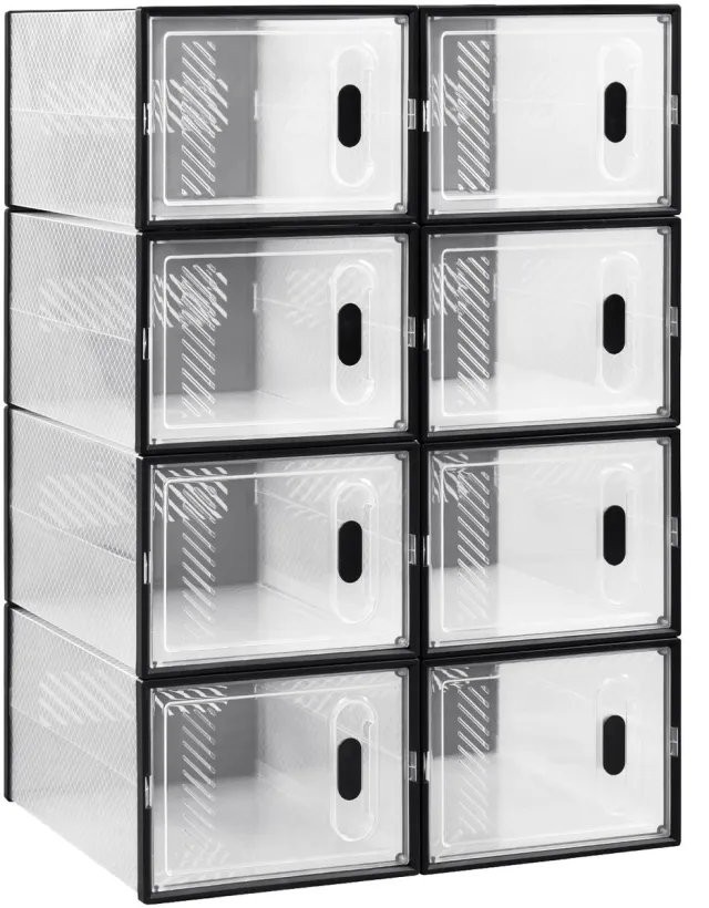 LabelOne Schoenenkast - Schoenenrek - Schoenen Opbergsysteem - Opbergdozen - 8 vakken - 50 x 35.5 x 75 cm - transparant/zwart