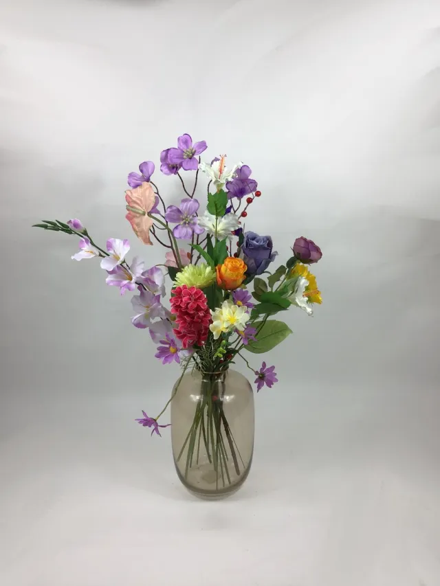 The Bloomistic Company The Bloomistic® – Zijden Boeket – 70-80 cm hoog – Kunstbloemen – moederdag cadeau – nepbloemen – housewarming cadeau – voor haar – decoratie woonkamer paars, creme, groen