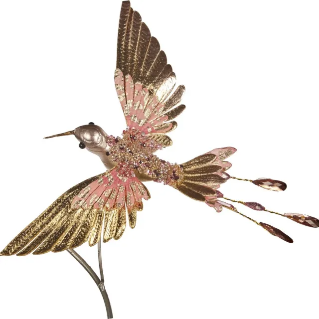 Goodwill Kerstbal Vogel-Kolibrie op Klip - Roze-Goud - 20 Cm