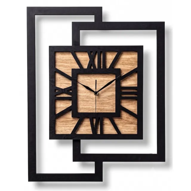Ornament Handgemaakte Grote Houten Wandklok – Modern Minimalistisch Design, Rechthoekig Verticaal, Romeinse cijfers, Geruisloos, Zonder Tikkend Geluid – Voor Woonkamer, Slaapkamer, Keuken – Unieke Wanddecoratie, Industrieel Design & Stil Uurwerk, rustiek eik zwart - rustiek eikenhout