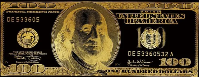 Fine Asianliving Pop Art Dollar Biljet Zwart Goud Digitale Print 150x60cm Zwart, Goud