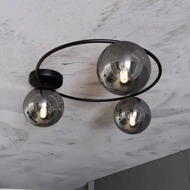 Euluna plafondlamp - 3lichts - staal, glas - H: 20 cm - E14 - zwart, grafiet
