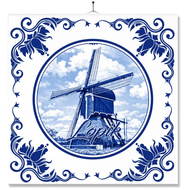 MC Living Tegel Met Opdruk | Lopik | Delft Blauw | Cadeau | Inclusief Geschenkdoos | Standaard | Ophangsysteem Ontwerp 1