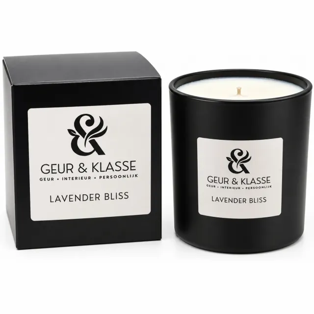 Geur & Klasse Lavender Bliss – Geurkaars – 165 gram – Handgemaakt – Lavendel – Soja- en Kokoswas – Matzwart Glas naturel/crème