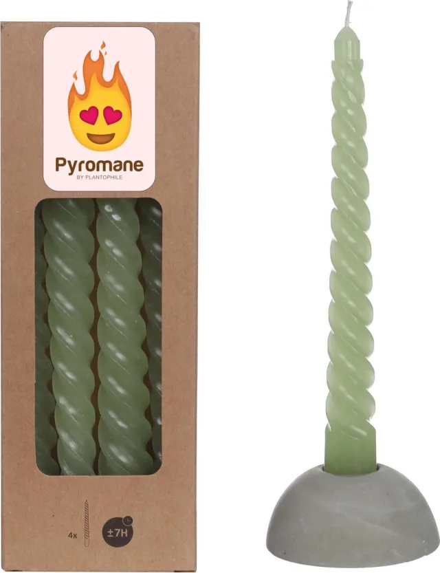 Hortus Twist kaarsen set 4 stuks dia. 2.2 x H 19 cm groen Hortus