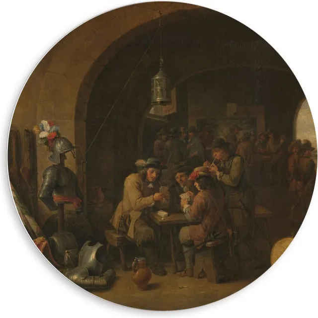 KuijsFotoprint Forex Wandcirkel - Oude Meesters - Soldatenwacht, David Teniers (II), 1641 - 80x80cm Foto op Wandcirkel (met ophangsysteem) Bruin