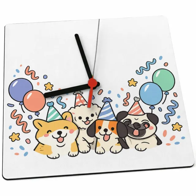 Mr Cadeautjes Klok 19 x 19 - design Feestelijke hondenparty met een persoonlijke leeftijdsboodsc | cadeau Wit