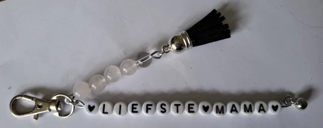 mineraalsteen Sleutelhanger "Liefste Mama" / Rozenkwarts