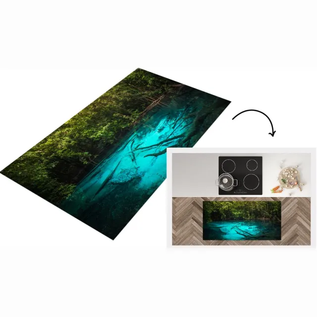 KitchenYeah Keukenloper - Loper keuken - Helderblauw meer in de jungle - Keukenloper vinyl multicolor, foto 2