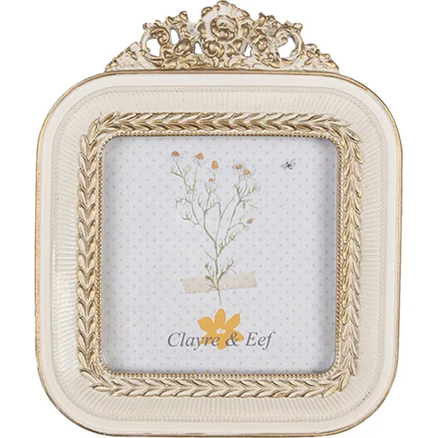 Clayre & Eef Fotolijst 9x9 cm Wit Goudkleurig Kunststof