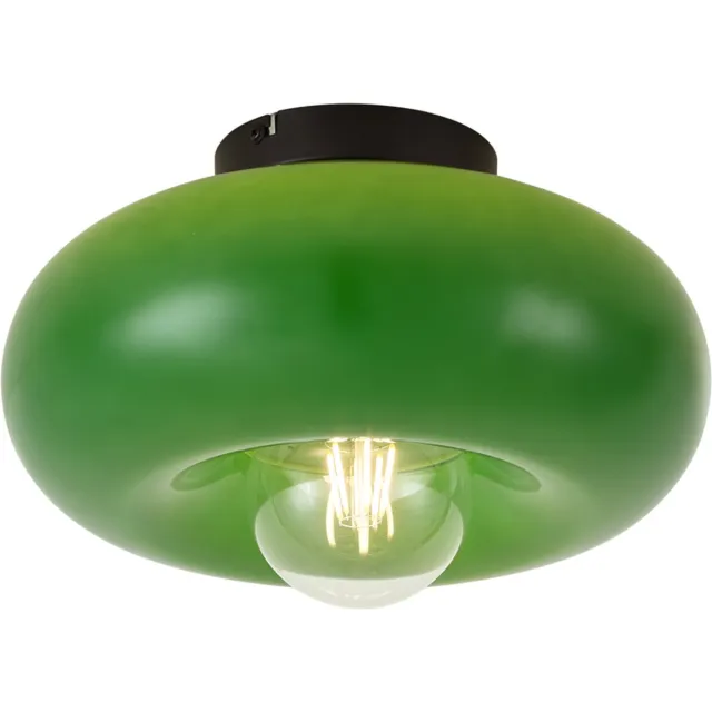 QAZQA retro plafondlamp, plafonniere - Glaze - groen, rond, 30cm, ideaal als hal, slaapkamer en woonkamer lamp