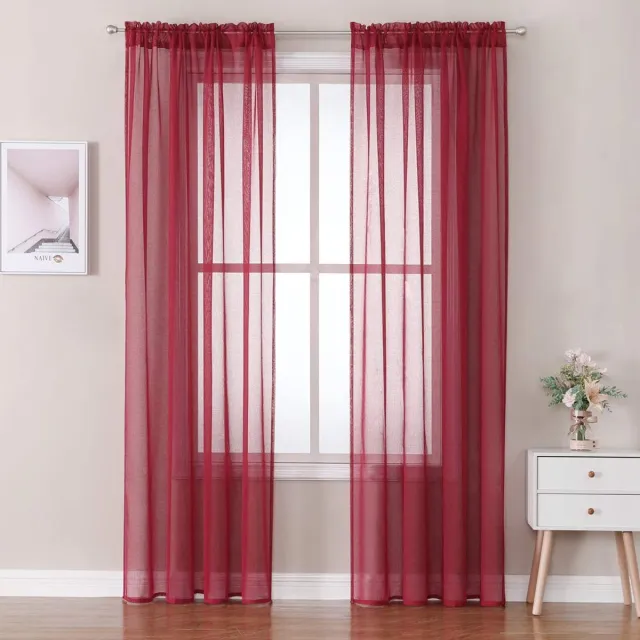 My Ninki ® Set van 2 Stijlvolle Transparante Voile-Gordijnen voor Slaapkamer, Luchtig en Decoratief Design rood