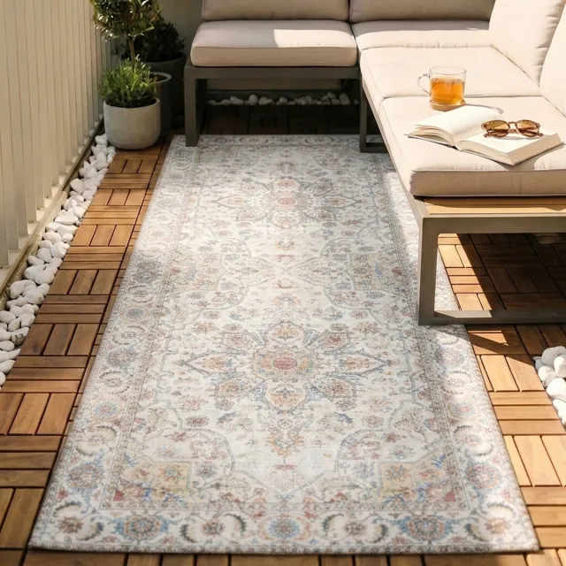 Fraai Wasbare loper - Domingo Mandala Wit - 80x250cm