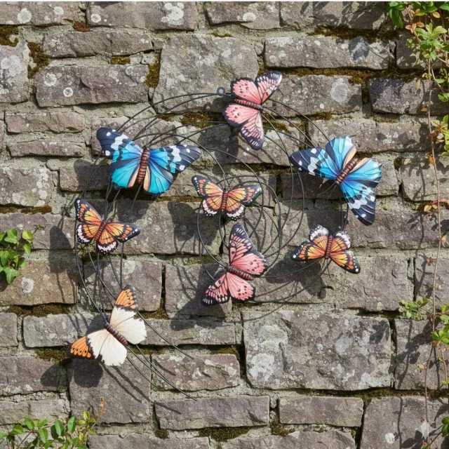Anna's Collection Tuindecoratie vlinders - 3D - gekleurd - 65,5 cm - muur/schutting decoratie - tuinvlinders - muurvlinders Multi