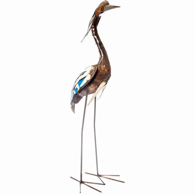 Zimba Arts Floz Design vogelbeeld metaal - toekan beeld - fairtrade en duurzame tuindecoratie BRAUN, NATUREL BLAUW