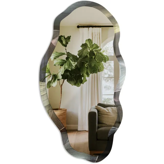 TULUP Tropische Bladeren Spiegel - Groen Rechthoekige Spiegel Voor Interieur - Organische Spiegel - Slaapkamer, Woonkamer, Kantoor - Modern - 45x90 cm - Totale afmeting 52x97 cm Tropische BladerenStructuur, Groen