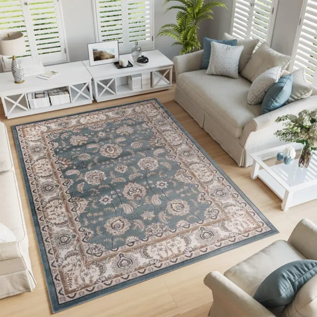 Tapiso Colorado Vloerkleed Beige Zwart Woonkamer Bloemen Tapijt Maat- 200x300 Grijs1