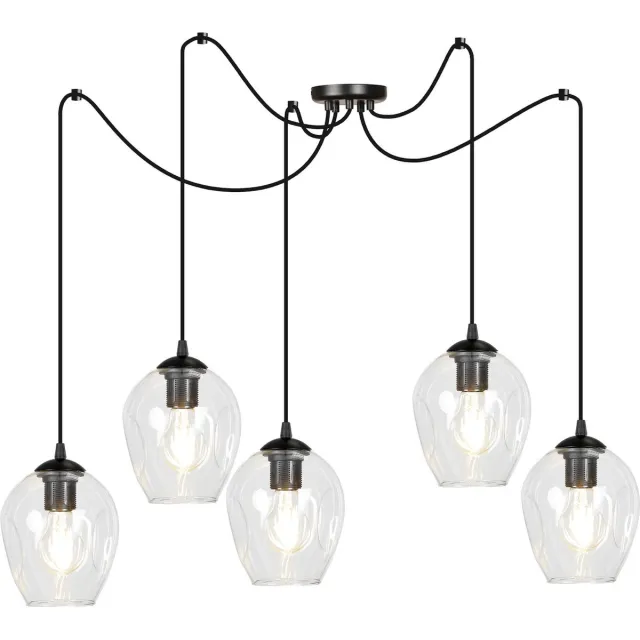 Emibig Malmo transparante 5x E27 pendel decentraliseerbaar - Perfecte verlichting voor elke ruimte Zwartachtig