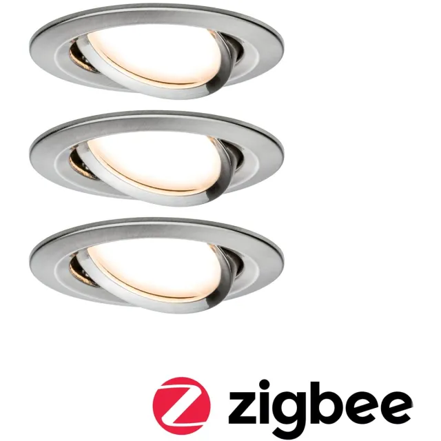 Paulmann Smart Home Zigbee Set LED-inbouwlamp Nova Coin + Cephei zwenkbaar rond 84 mm 50° Coin 3x6W 3x470lm 230V 2700K Staal geborsteld
