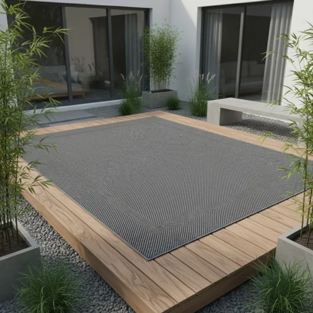TapisTrend Designer tapijt Antraciet 80x150 cm Modern vloerkleed met sisal-look rand, geschikt voor binnen- en buitengebruik, voor woonkamer, terras, balkon en tuin