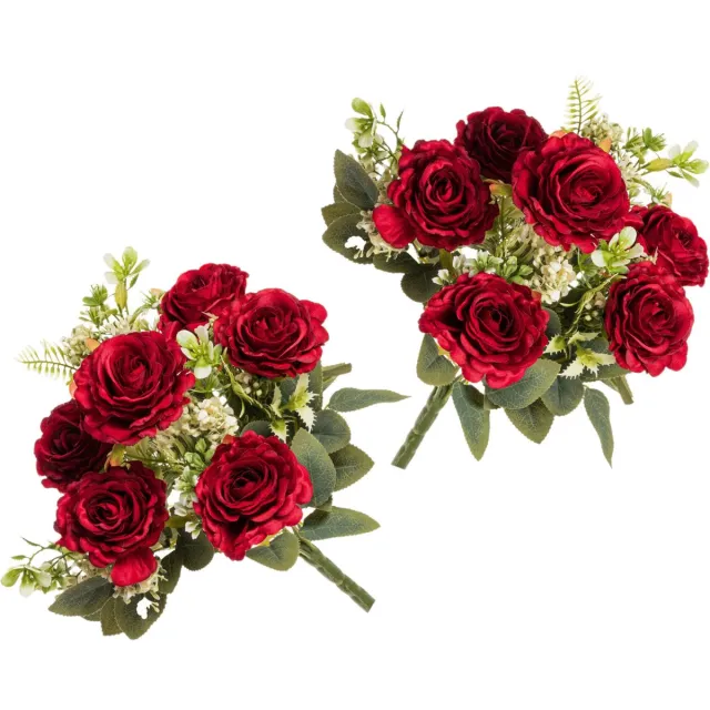 Chaks Rozen kunstbloemen boeket - 2x - rood - H43 cm