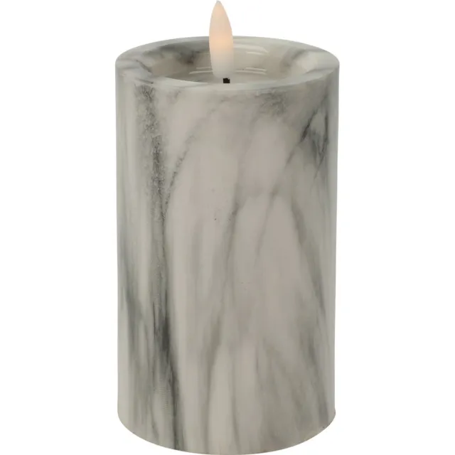 Home & Styling LED kaars -wit/grijs marmer - D7,5 x H12,5 cm -met timer