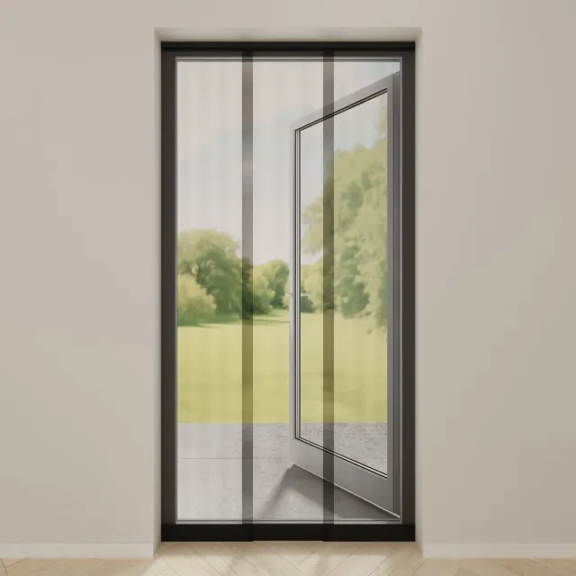 DTCH Vliegengordijn - Lamellengordijn - Hordeur met lamellen - Inkortbaar - Monteren zonder boren - Zwart gaas - Profielkleur Antraciet - 95 x 235 cm
