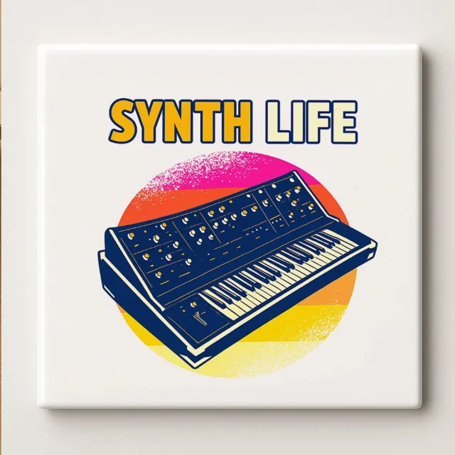 Nevolis Synth Life Tegel – 15x15 cm Retro Muziek Kunst Keramische Wanddecoratie – Perfect Cadeau voor Synthesizer Spelers & Muziekliefhebbers Multi Color