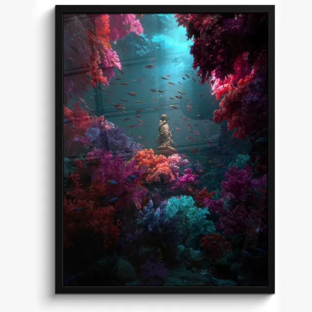 FrameYourWall Poster in lijst - Fotolijst 60x80 cm - Posters - Standbeeld - Zeebodem - Koraal - Kleurrijk - Posterlijst zwart - Decoratie - Wanddecoratie woonkamer - Muurdecoratie slaapkamer