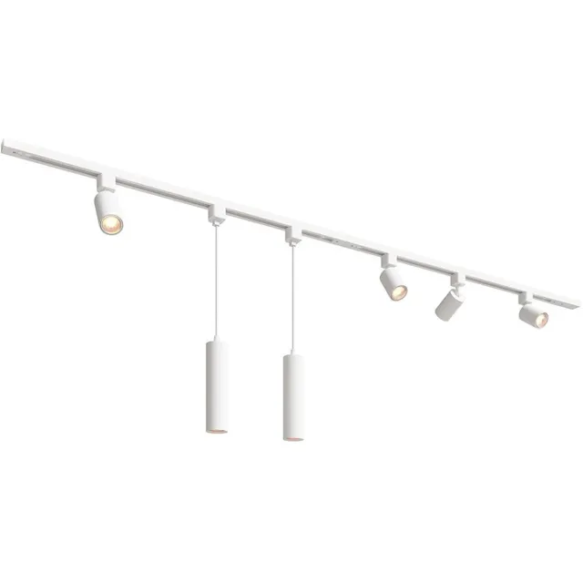 HOFTRONIC railverlichting pakket recht – 2x 1 meter rail – 4 railspots 2 hanglamp – gu10 fitting – dimbaar – aluminium wit – ip20 – modulair – 230v – railverlichting woonkamer keuken