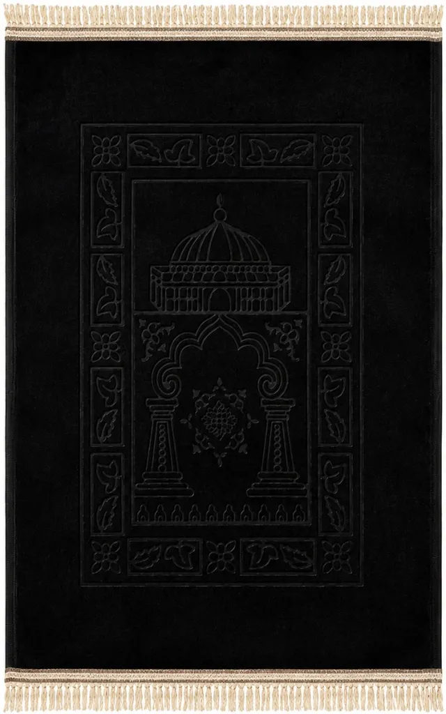 Baraka Treasures Luxe Gebedskleed - XL Gebedskleed - Anti-slip Gebedskleed - Islamitische Gebedskleed - Fluwelen Gebedskleed - Gebedsmat - Ramadan Geschenk - Sajada - Seccade - 120cm x 80cm - Zwart