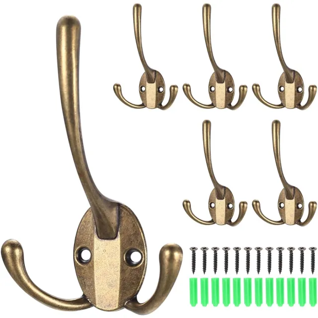 Duraxl Wandkapstok - Drie haken - Zinklegering - Bronskleur - 6 stuks