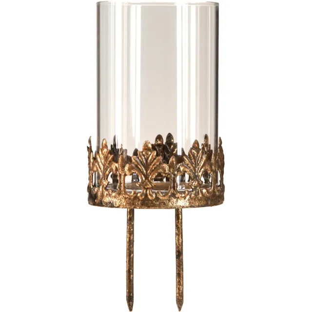 posiwio Theelichthouder met glas om in te steken antiek look goud Ø5,5cm 4 stu
