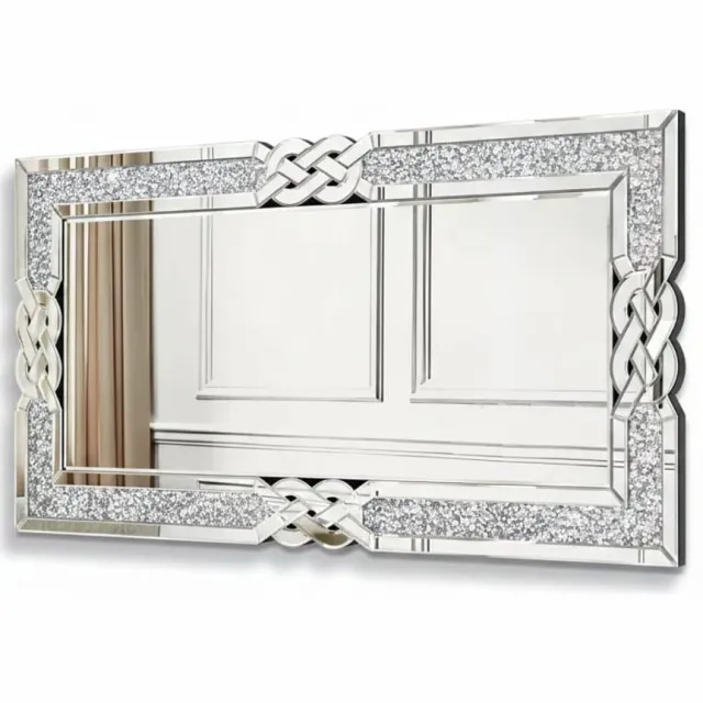 Klarven Wandspiegel Silver 90x60cm - Glamoureuze Kristal Rand, Decoratieve Uitstraling - Rechthoekig B 90 x H 60 cm