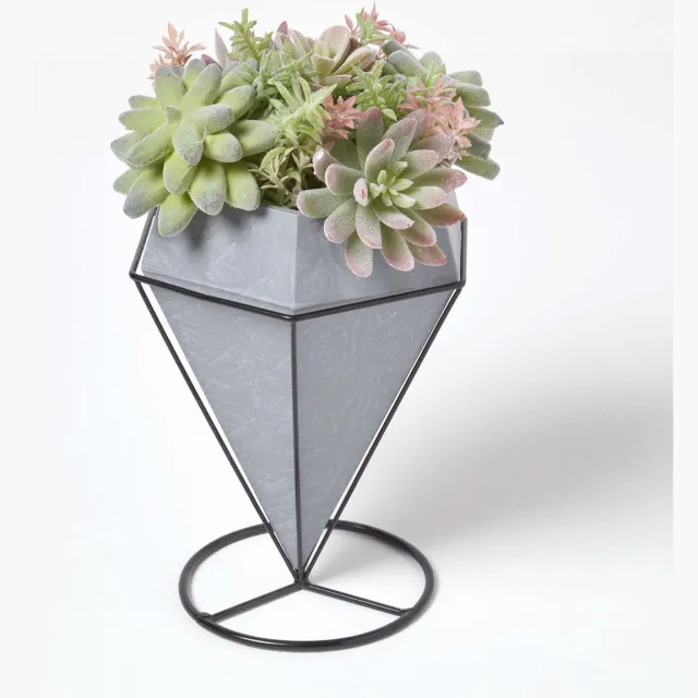 Homescapes Kunstmatig vetplantenarrangement in geometrische pot, 31 cm hoog Groen-Rood