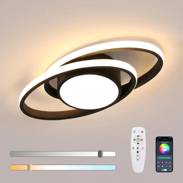 Haobosic LED Aluminium Plafondlamp - Dubbel Ovaal Zwart - Dimbare + Afstandsbediening - 39W Black