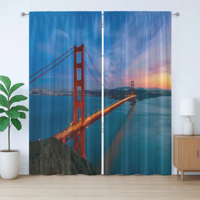 ABAKUHAUS Rustiek reisgordijn, afbeelding van de Golden Gate Bridge, slaapkamergordijn met lussen en haken, 280 x 175 cm, blauw oranje