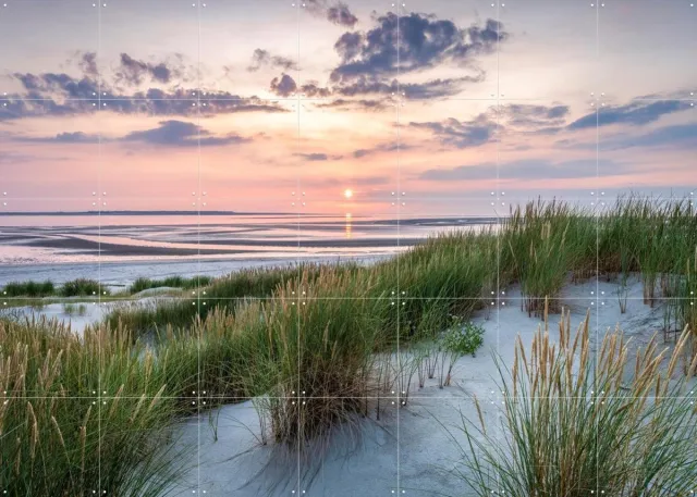 IXXI Relaxing sunset at the dune beach, Jan Becke - 140 x 100 cm - Grote wanddecoratie en posters - Fotografie, Naturalisme, Woonkamer, Slaapkamer Roze