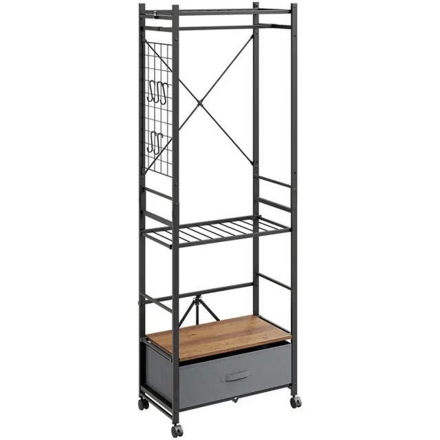 SoBuy KLS23-SCH Smal Kledingrek op Wielen met Lade - Opvouwbaar, met Kledingstang, Plank en Haken - Voor Kleine Woningen - 60,5 x 32,5 x 175 cm - Zwart