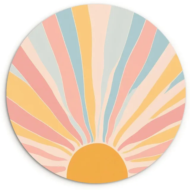WallCircle Wandcirkel 30x30 cm - Muurcirkel Illustratie - Zon - Pastelkleuren - Muurdecoratie woonkamer - Wanddecoratie slaapkamer - Kamer decoratie accessoires - Ronde schilderijen