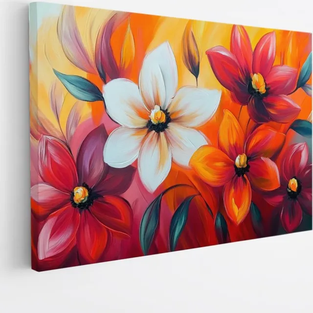 Saammp Canvas Schilderij - Oranje Wit Gekleurde Bloemen - Kleurrijk - Natuur - Abstract - 30x20 - Foto op canvas - Wanddecoratie - Muurdecoratie Woonkamer - Kantoor Decoratie Multicolor