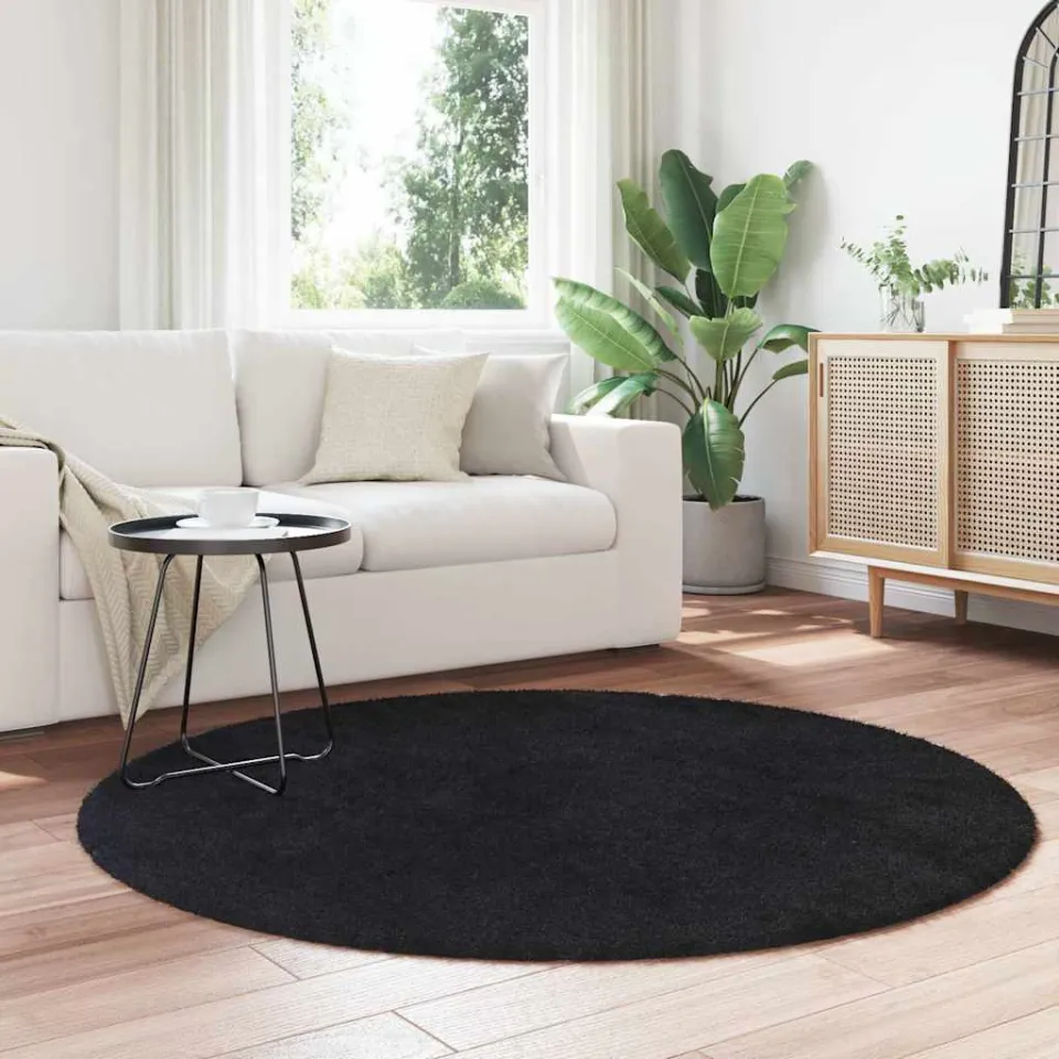 vidaXL Hoogpolig vloerkleed NAVARRA 160x160 cm polyester zwart, foto 3