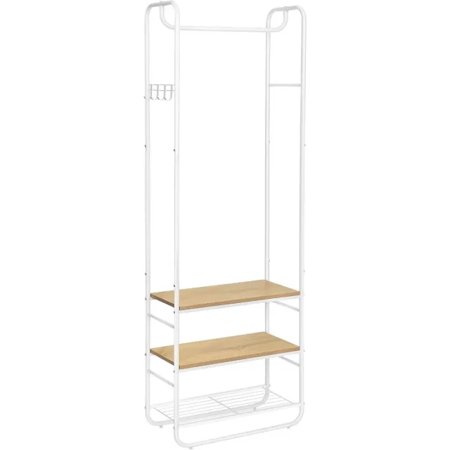 Vasagle kapstok, garderobe, kapstok, met schoenenrek, schoenenplank, gang, slaapkamer, 58 x 28 x 181 cm, Scandinavisch, eikenkleurig crèmewit HSR81WN
