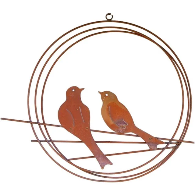Iron Art muurdecoratie - 2 vogels - cirkel - wanddecoratie - Iron Art - eco roest - binnen - buiten