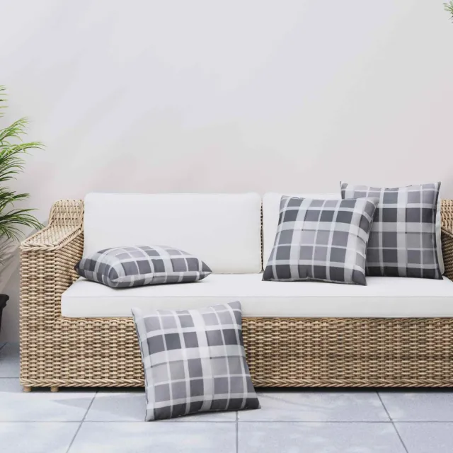 vidaXL Buiten Kussen 4 st Stof Grijs Ruit 60 x 60 cm