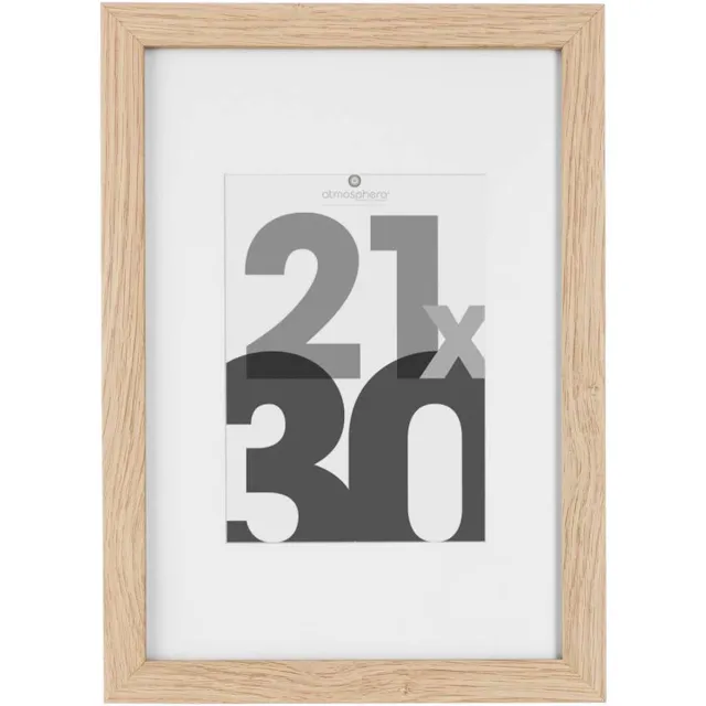 Atmosphera Créateur d'intérieur® Fotolijst Houtkleurig Glas - 21 X 30 CM - Posterlijst A4 - Wissellijst met passe partout van 12x17 cm Beige