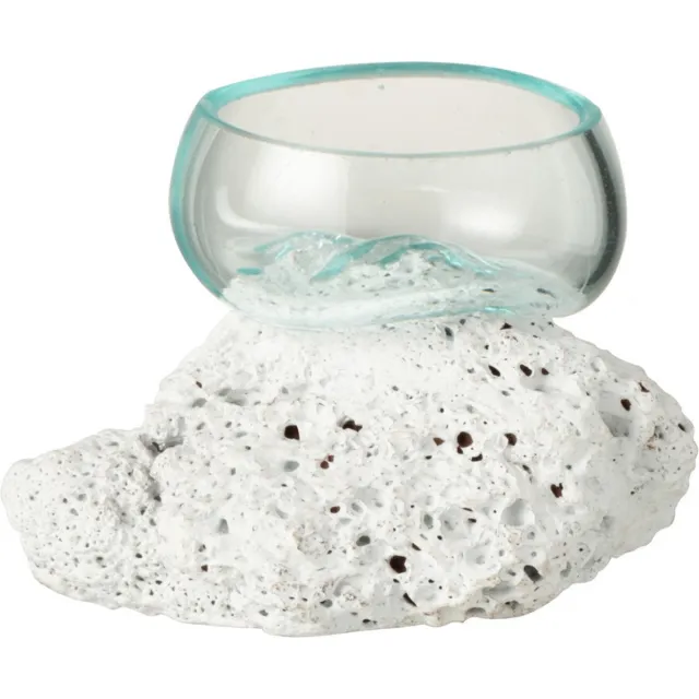 J-Line vaas Op Voet Lava - steen/glas - wit/transparant - extra small - Ø 10 cm