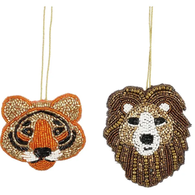 Mica Decorations kersornament tijger leeuw - goud bruin (2 stuks) Bruin, goud