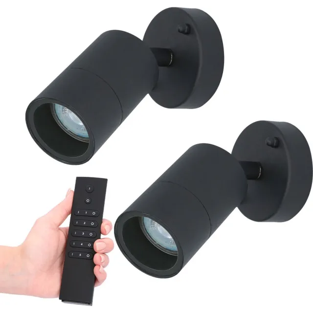 HOFTRONIC Set van 2 dimbare LED Wandlamp Lago 2700K - Zwart - IP44 - GU10 - Incl. dimmer met afstandsbediening